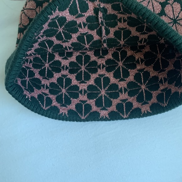 Kate Spade Spade Flower Clover Beanie Hat Spruce Green and Pink Sparkle - Picture 3 of 3